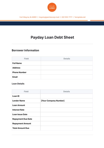 Free Payday Loan Debt Sheet Template to Edit Online