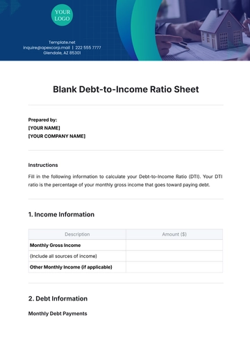 Free Blank Debt-to-Income Ratio  Sheet Template to Edit Online