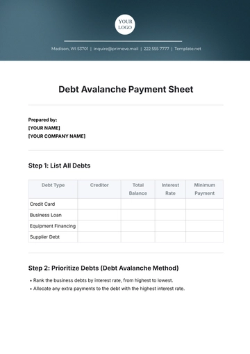 Free Debt Avalanche Payment Sheet Template to Edit Online