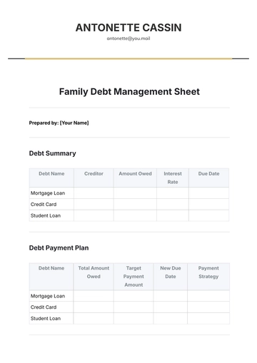 Free Family Debt Management Sheet Template to Edit Online