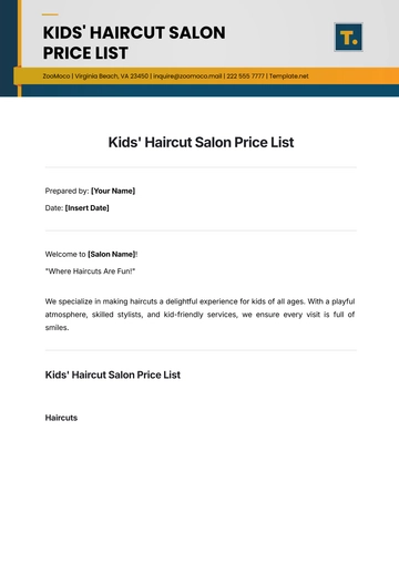 Free Kids' Haircut Salon Price List Template to Edit Online