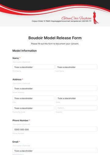 Free Boudoir Model Release Form Template to Edit Online