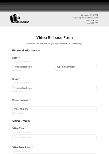 Free Video Release Form Template to Edit Online