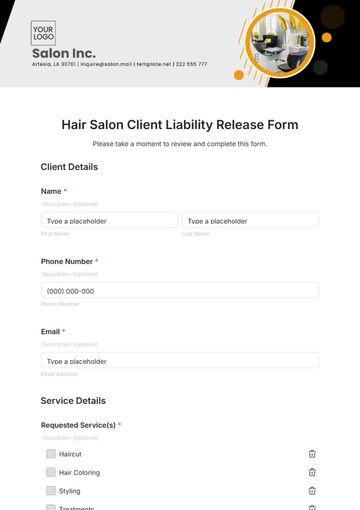 Free Hair Salon Client Liability Release Form Template to Edit Online