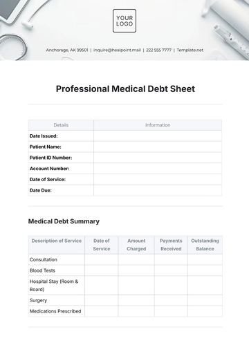 Free Professional Medical Debt Sheet Template to Edit Online