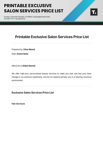 Free Printable Exclusive Salon Services Price List Template to Edit Online