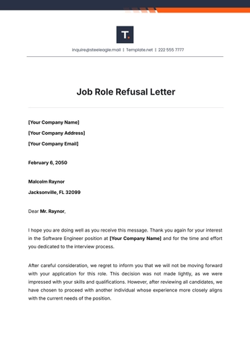 Free Job Role Refusal Letter Template to Edit Online