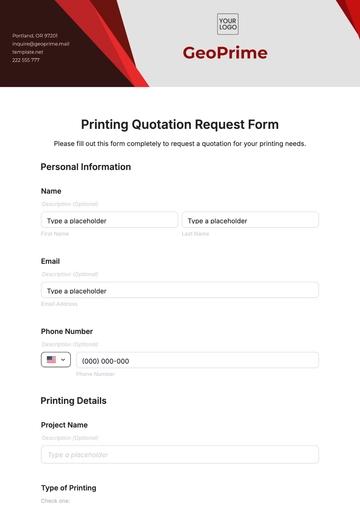 Free Printing Quotation Request Form Template to Edit Online