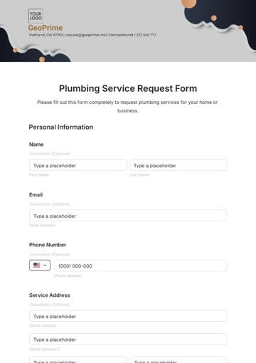 Free Plumbing Service Request Form Template to Edit Online