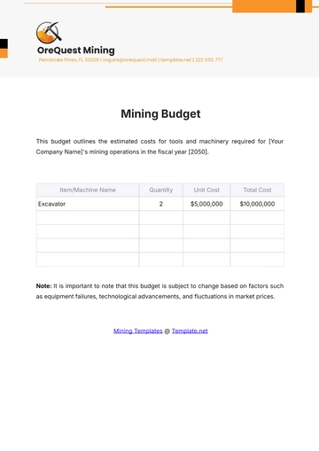 Free Mining Budget Template to Edit Online