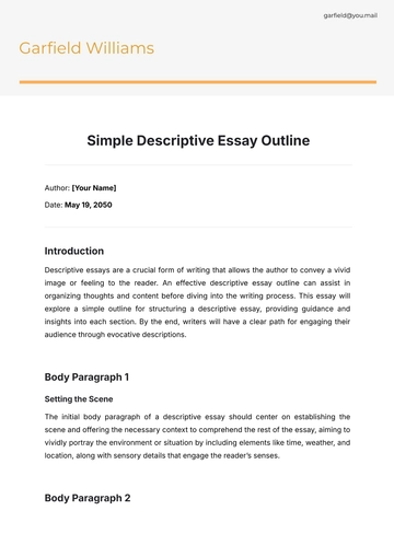 Free Simple Descriptive Essay Outline Template to Edit Online