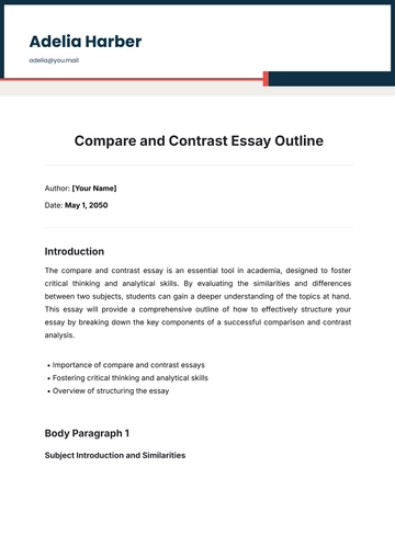 Free Compare and Contrast Essay Outline Template to Edit Online