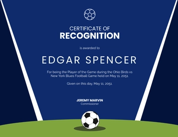Free Player of the Game Football Certificate Template to Edit Online
