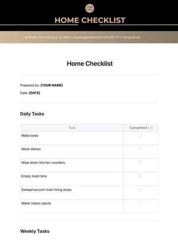 Free Home Checklist Template to Edit Online