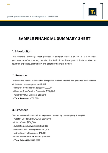 Free Sample Financial Summary Sheet Template to Edit Online