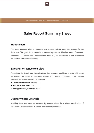 Free Sales Report Summary Sheet Template to Edit Online