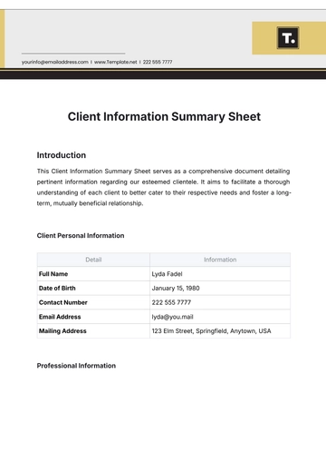 Free Client Information Summary Sheet Template to Edit Online