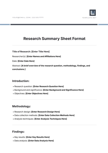 Free Research Summary Sheet Format Template to Edit Online