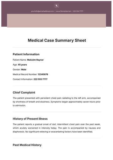 Free Medical Case Summary  Sheet Template to Edit Online