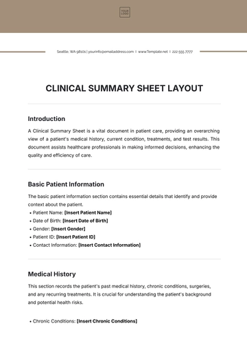 Free Clinical Summary Sheet Layout Template to Edit Online