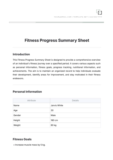 Free Fitness Progress Summary Sheet  Template to Edit Online