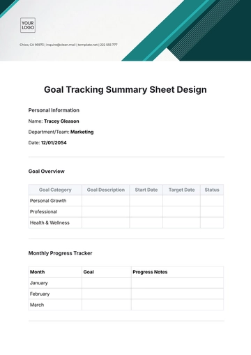 Free Goal Tracking Summary Sheet Design Template to Edit Online