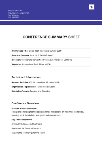 Free Conference Summary Sheet Template to Edit Online