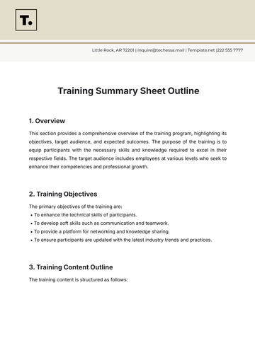 Free Training Summary Sheet Outline Template to Edit Online