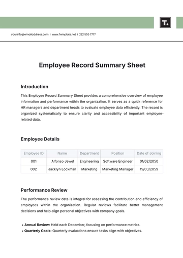 Free Employee Record Summary Sheet Template to Edit Online
