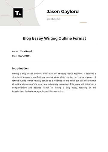 Free Blog Essay Writing Outline Format Template to Edit Online