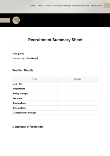 Free Recruitment Summary Sheet Template to Edit Online