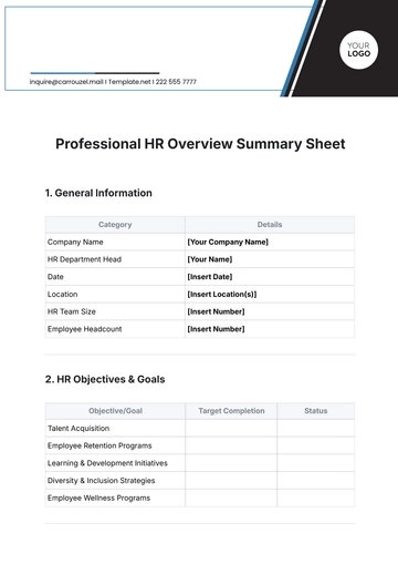 Free Professional HR Overview Summary Sheet Template to Edit Online