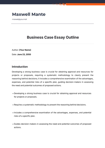 Free Business Case Essay Outline Template to Edit Online