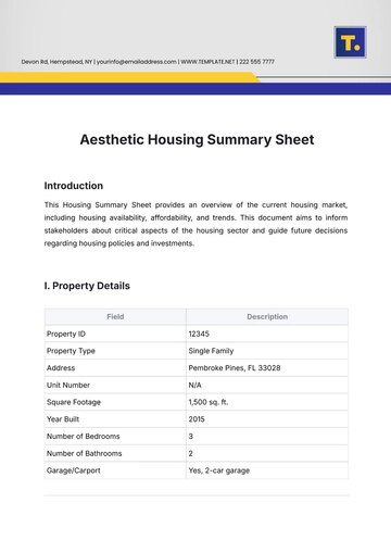 Free Aesthetic  Housing Summary Sheet Template to Edit Online