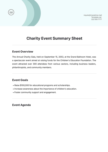 Free Charity Event Summary Sheet Template to Edit Online