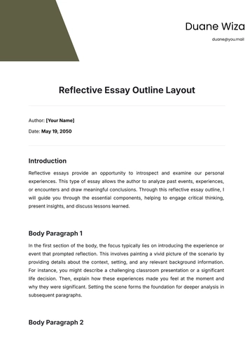 Free Reflective Essay Outline Layout Template to Edit Online