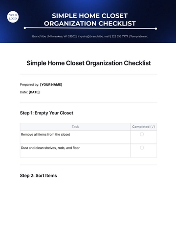 Free Simple Home Closet Organization Checklist Template to Edit Online