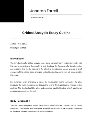 Free Critical Analysis Essay Outline Template