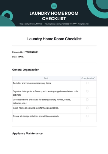 Free Laundry Home Room Checklist Template to Edit Online
