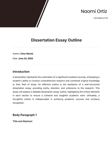 Free Dissertation Essay Outline Template to Edit Online
