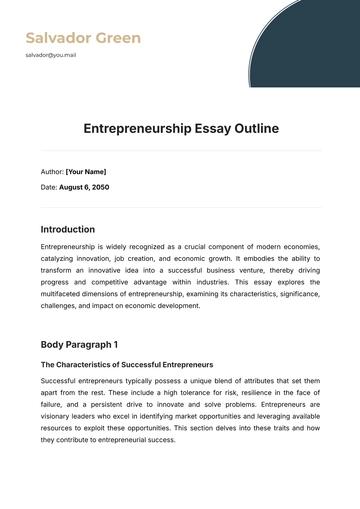 Free Entrepreneurship Essay Outline Template to Edit Online