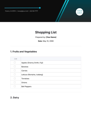 Free Shopping List Template