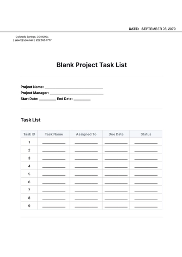 Free Blank Project Task List Template