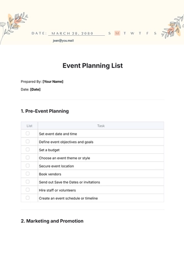Free Event Planning List Template to Edit Online