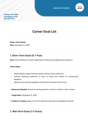 Free Career Goal List Template