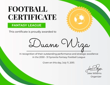 Free Fantasy League Football Certificate Template to Edit Online