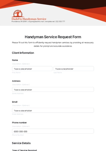 Free Handyman Service Request Form Template to Edit Online