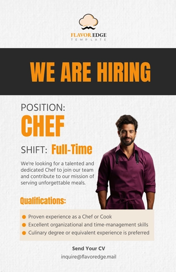 Free Chef Job Poster Template to Edit Online
