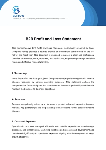 Free B2B Profit and Loss Statement Template to Edit Online