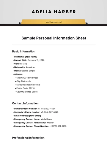 Free Sample Personal Information Sheet Template to Edit Online